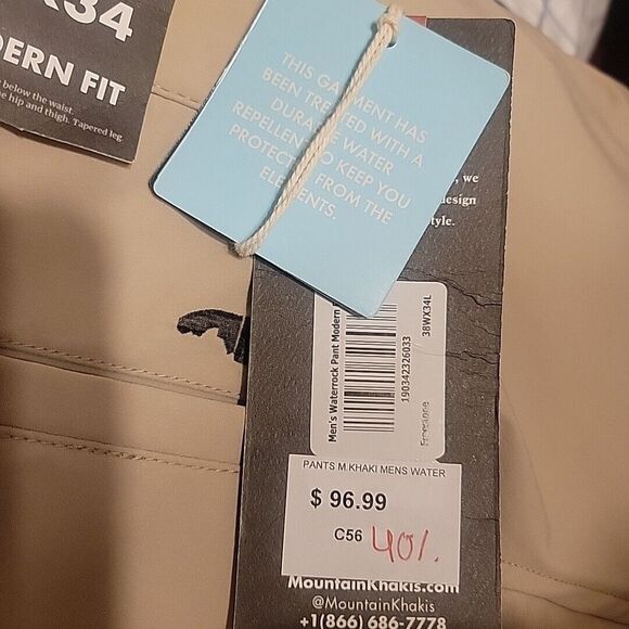 Mountain Khakis Waterrock Pants Mens 38X34 Beige Modern Fit Tapered Leg NWT $96 - Picture 8 of 12